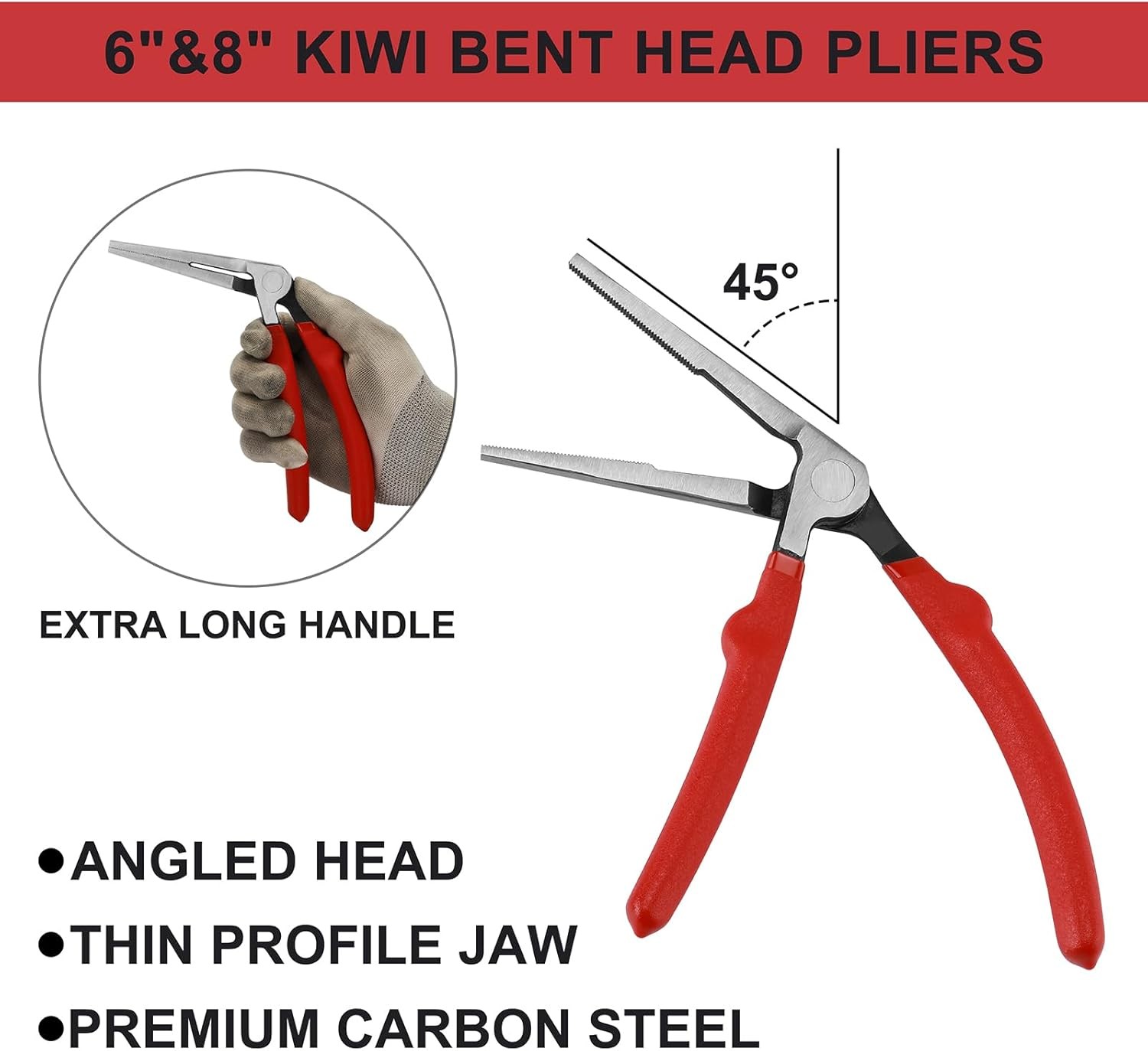 6"&8" Kiwi Bent Head Needle-Nose Pliers, Angled Head Long Nose Pliers
