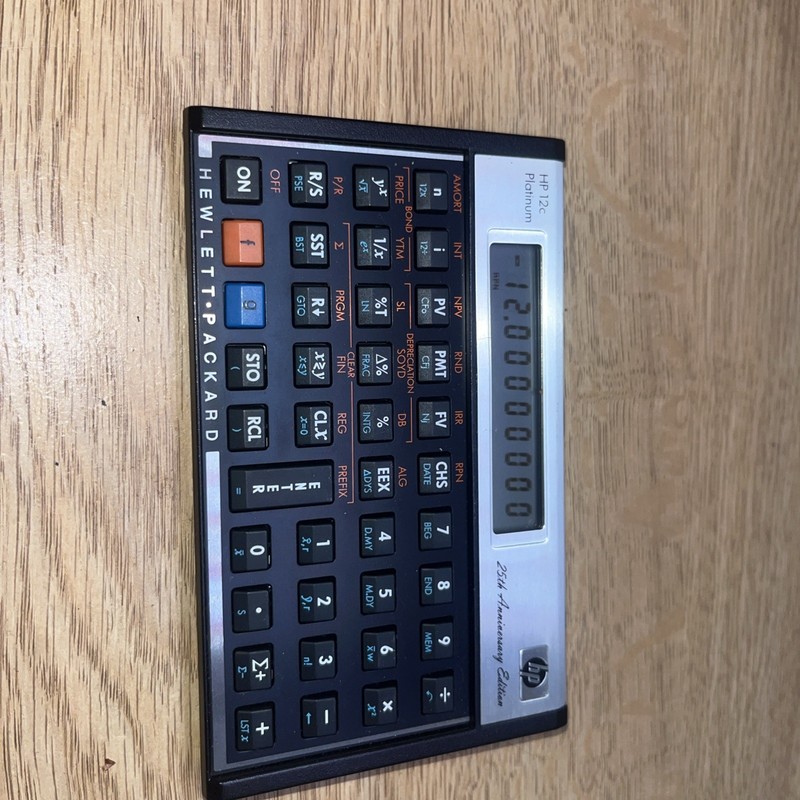 HP 12c Platinum Financial Calculator Black Case Battery Powered Used