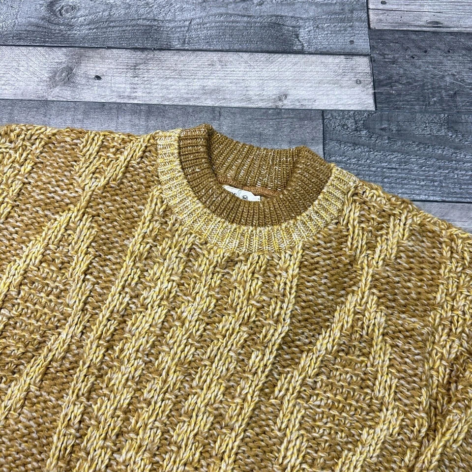 Vintage Sears Knit Jumper Chunky 100% Wool Yellow Brown Sweater Mens Medium - Image 4 of 4