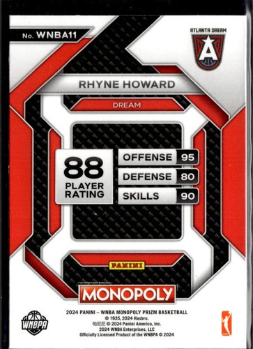 2024 Panini Prizm Monopoly WNBA #WNBA11 Rhyne Howard All-Star - Picture 2 of 2