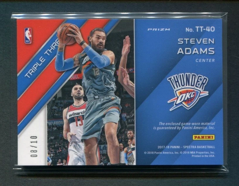 2017-18 Spectra Steven Adams Triple Patch Game Worn Gold Prizm 08/10 - Image 2 of 2