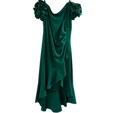 XSCAPE EVENINGS "LORETTA" CREPE OFF THE SHOULDER RUFFLE SLEEVE MIDI DRESS 20W