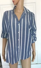 Vintage All Hours Blue White Striped Button-Up Blouse Size Medium