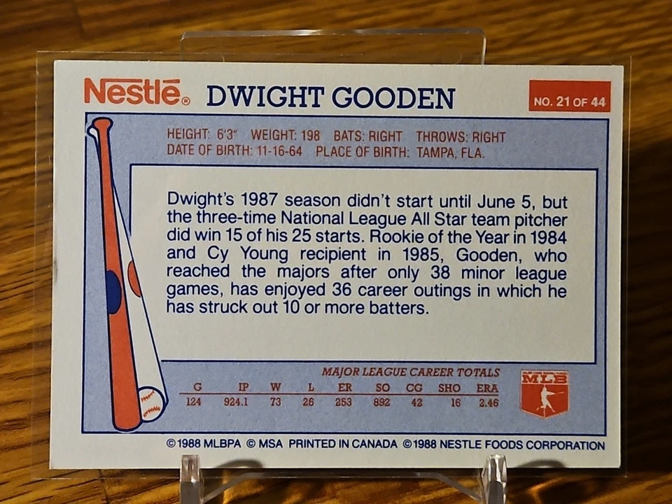 1988 Nestle Dwight Gooden Mets #21 - Image 2 of 2