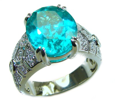 Paraiba Turmalin Ring blau 8,5ct 925 Sterling Silber Handarbeit Größe: 6