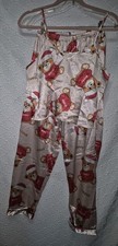 Womens Silky Two Piece Pajama Set M Happy Christmas Teddy Bear