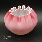 Vintage Fenton Pink Satin Cased PeachBlow Glass Victorian Rose Bowl Vase Crimped