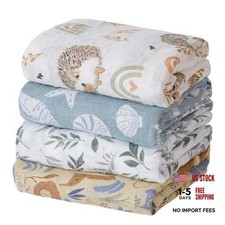 4 Set Muslin Swaddle Blankets Receiving Blanket for Newborn Baby - Boys, Animal