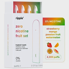 ripple Zero Nicotine Fruit Set 4-Pack 4,000 Puffs Strawberry Mango More