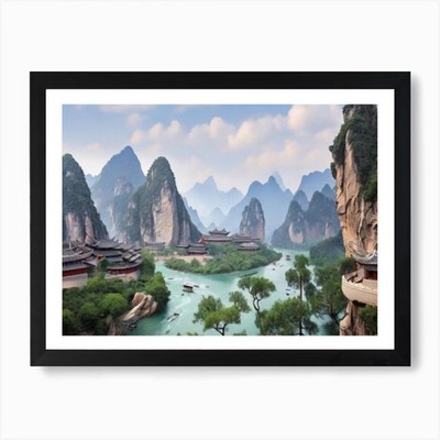 Liu Jiang Landschaft Kunstdruck gerahmt Wandbild Poster Leinwanddruck Bild