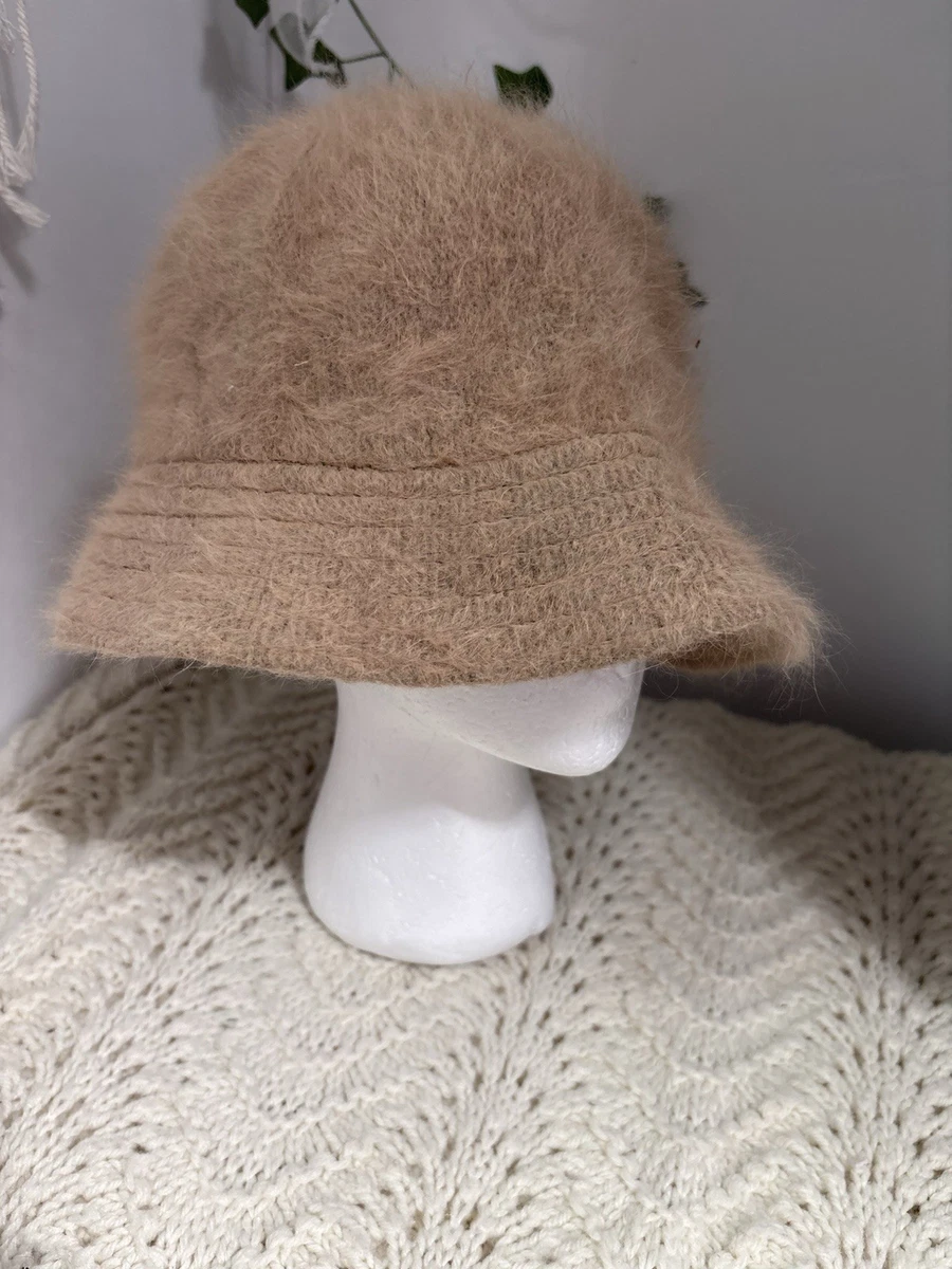 Angora Wool Blend‎ Bucket Hat Beige Tan Fuzzy Knit Cloche RN 105797 Size 57cm Xfvqtps Womens Bucket Hat Fluffy Plush Faux Fur Fuzzy Knit  main image 3
