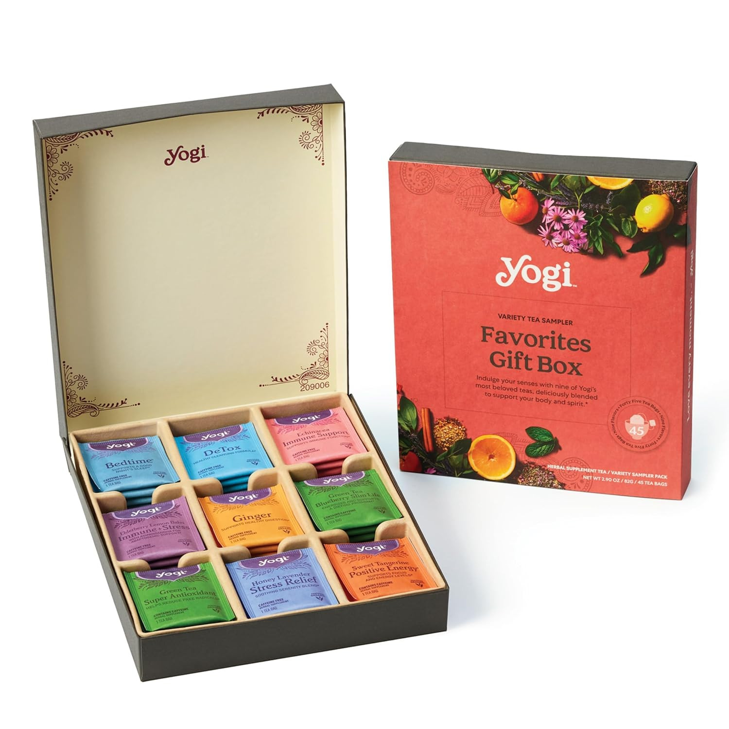Yogi Organic Tea Sampler Gift Box, 45 Bags, Assorted Wellness Blends