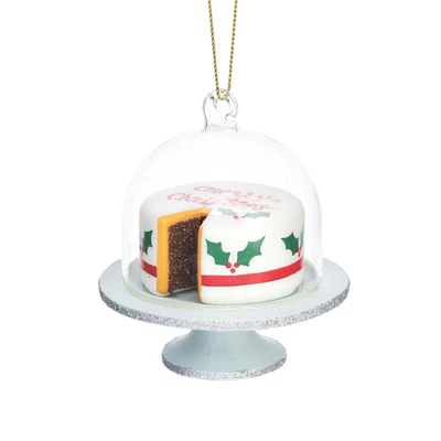 Sass & Belle Christmas Cake Glass Dome Bauble Hanging Novelty Festive Decoration