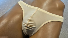 MENS SEMI SHEER 1/2 BACK NYLON BRIEFS SKIN TONE COLOUR NIP UK M