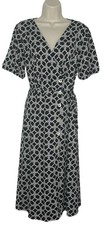 Talbots Women's Black & White V-Neck Button Side Flared Belted Dress Size M