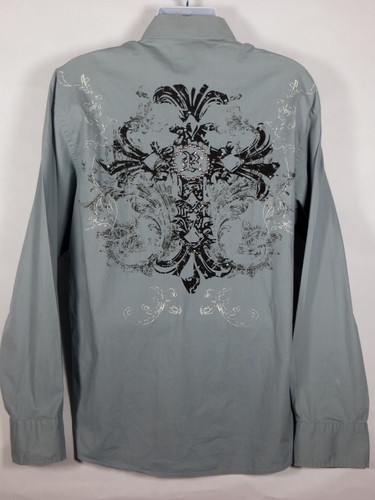 ROAR Mens LG Shirt 48" Gray Black White Rhinestone Embellished Rockabilly - Picture 5 of 11