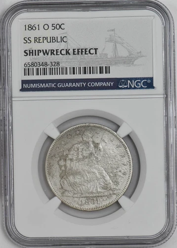 1861-O Seated Liberty Half 50c SS Republic Shipwreck Effect NGC 946256-78