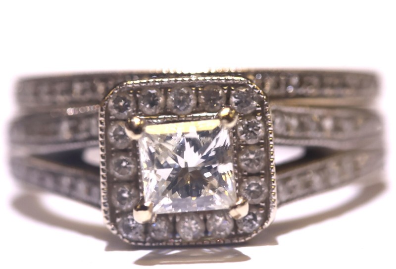 GIA 14k white gold 1.94ct princess diamond engagement ring wedding band 5.3g