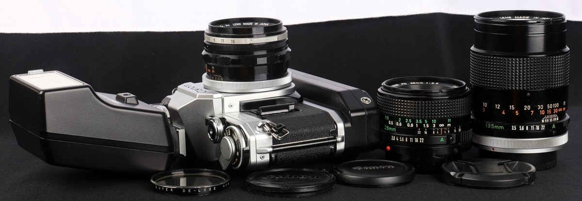 Canon AE-1 35mm Film SLR c/w Winder A2, 28/2.8, 50/1.8, 135
