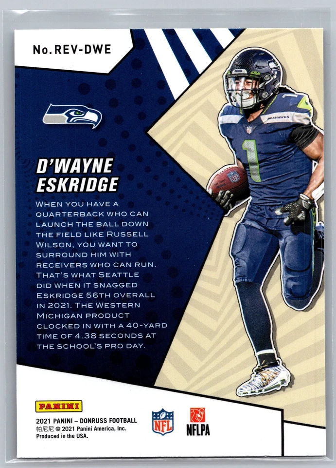 D'Wayne Eskridge 2021 Donruss #REV-DWE Rookie Revolution Seattle Seahawks - Image 2 of 2