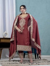 Pakistani Style Chinon Silk Salwar Kameez With Dupatta For Eid