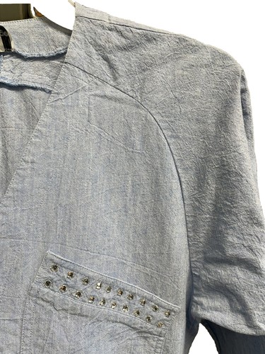 Denim Rhinestones Jumpsuit Women's Petite Vintage Y2K Long Sleeve Belted - Picture 5 of 9