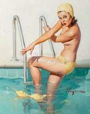 GIL ELVGREN Pin-Up Art Poster or Canvas Print "Cover, Girl" Pool, Swimming #77