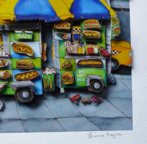 LINNEA PERGOLA New York City food carts 3D Construction HAND SIGNED Bird Tweets - Picture 3 of 5