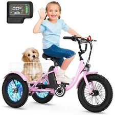 MOONCOOL Electric Bike-16 inch Kids Trike for Boys Girls Age 6-12 with Basket