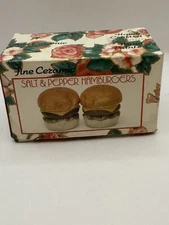 Fine Ceramic Salt & Pepper Shakers Shape Cheeseburger Fast Food 2pc Set