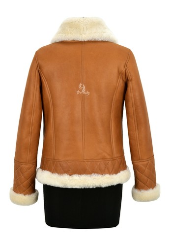 Ladies Sheepskin Jacket White Shearling Collared Real Sheepskin Bomber Jacket - Picture 5 of 6