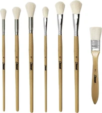 Sdanart Gilding Goat Hair Mop Flat Brush Set 7 PCS for Watercolor Oil Painting