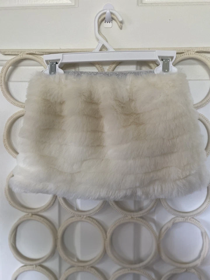 Falda de piel sintética crema y plateada para niñas pequeñas talla 3T difusa cálida elegante elástica Foto 2 de 4
