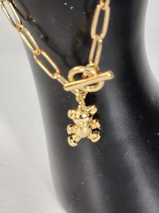 Authentic Teddy Bear Gold Tone Charm Bracelet Gold Plated Metal Toggle Clasp Animal New