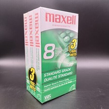 Maxell Video Cassette 8 Hours VHS 3 Pack Standard Grade T-160 Brand New Sealed