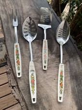 VTG EKCO/FOLEY Kitchen Utensils Fall theme USA 2-Slot Spoon1-Spatula 1-Meat Fork