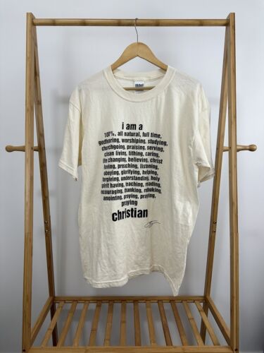 VTG 90s I am A 100% Godfearing Christian Jesus Religion A Lot More T-Shirt Sz L - Picture 1 of 4
