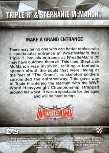 2017 Topps WWE Road To Wrestlemania #66 Triple H Stephanie McMahon - Picture 2 of 2