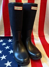 Hunter Arlen Black Plaid Waterproof Lined Pull On Boots Women's Size 7M