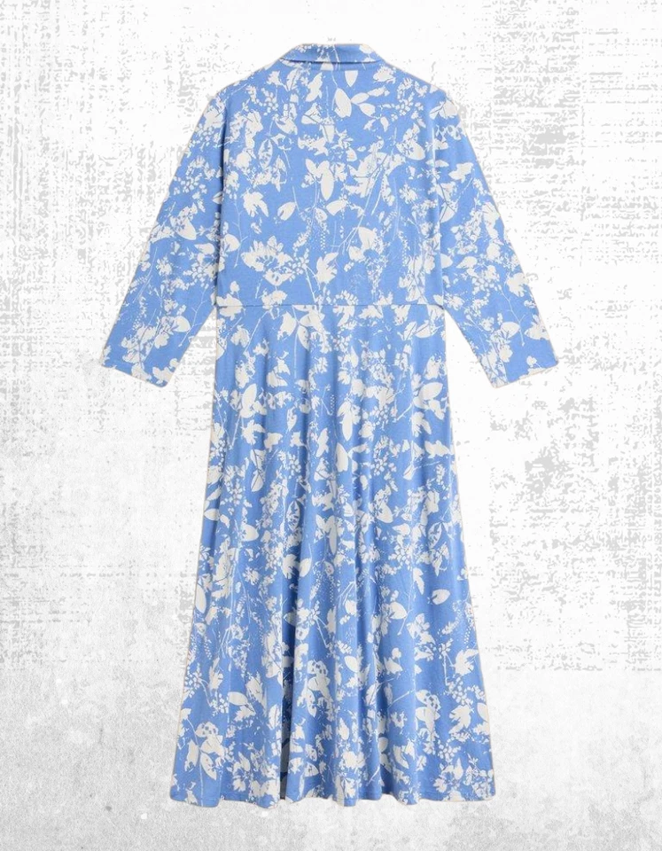 Ex White Stuff Women’s Long Sleeve Printed 3/4 Sleeve Shirt Dress in Blue PR - Image 2 of 4