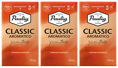 3 PAULIG AROMATICO Intense & Smooth Medium Roast Ground Coffee 500g 18oz