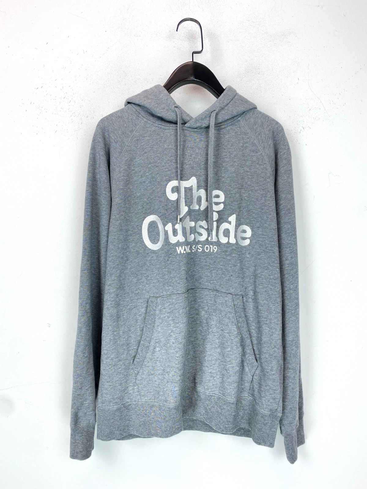 Wood Wood Hoodie with Front Pocket Grey Pure Cotton Embroidered Size M