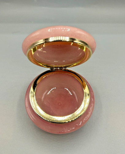 Genuine Pink Alabaster Floral Hand Crafted Round Hinged Trinket Box Italian Made - Picture 15 of 15