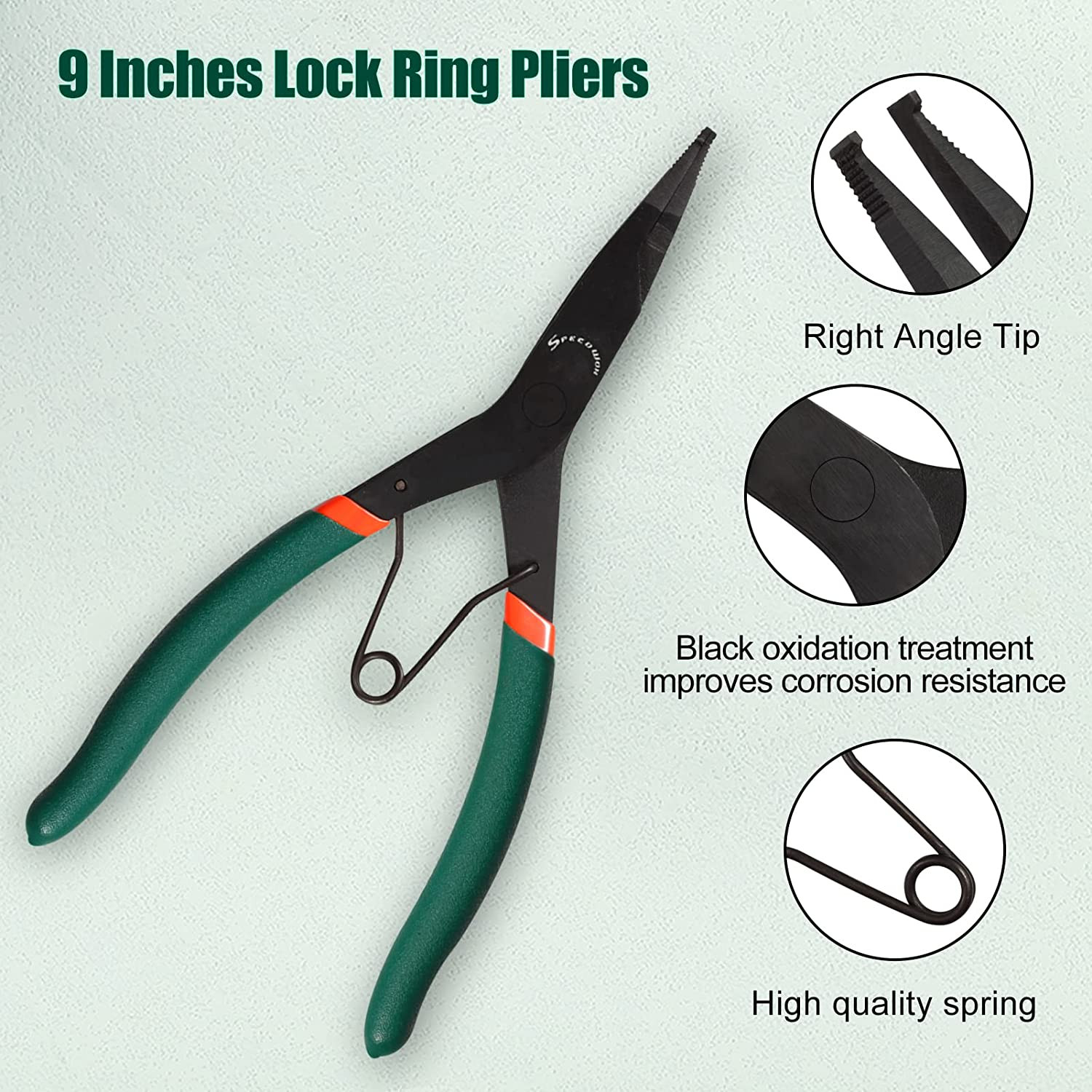 9 Inch Angle Tip Lock Ring Pliers for Transmission, Special Circlip Plier with H