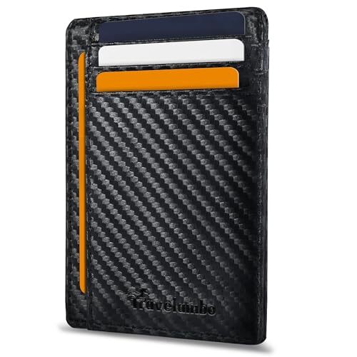 Front Pocket Minimalist Leather Slim Wallet RFID Blocking Carbon Fiber Texture