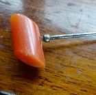 antique art deco coral pink lucite bead top 6.25" long hat pin -R343
