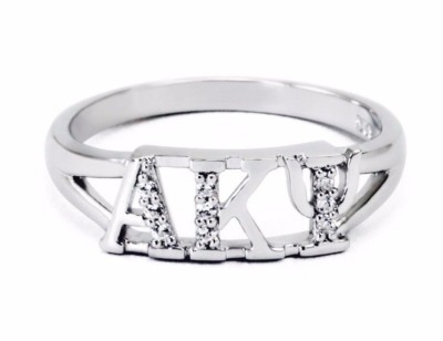 Alpha Kappa Psi Co Ed Fraternity Sterling Silver Ring with CZs - Women's Ring 