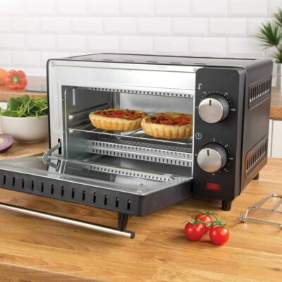 Neu Quest 9 Liter 650W Mini Backofen und Grill Schwarz Hartglastür 22x36x29cm!