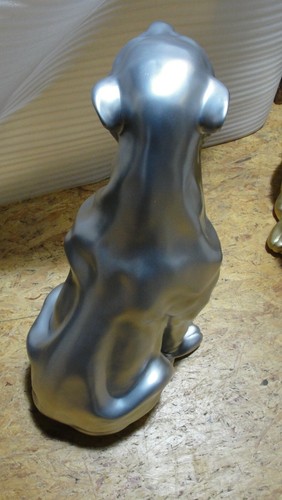 Panther Jaguar Figur Tierfigur Gartenfigur Katze Sitzend Leopard Groß Silber - Picture 5 of 7