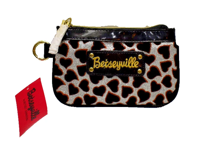 Betsey Johnson Betseyville Top Cremallera Bolsa Corazón Flocado Plateado ¡Nuevo! Nuevo con etiquetas Foto 2 de 4